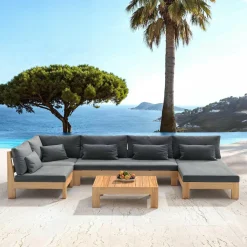 Salon de jardin d'angle en bois d'acacia 5 places 5 pcs Borneo Gris anthracite