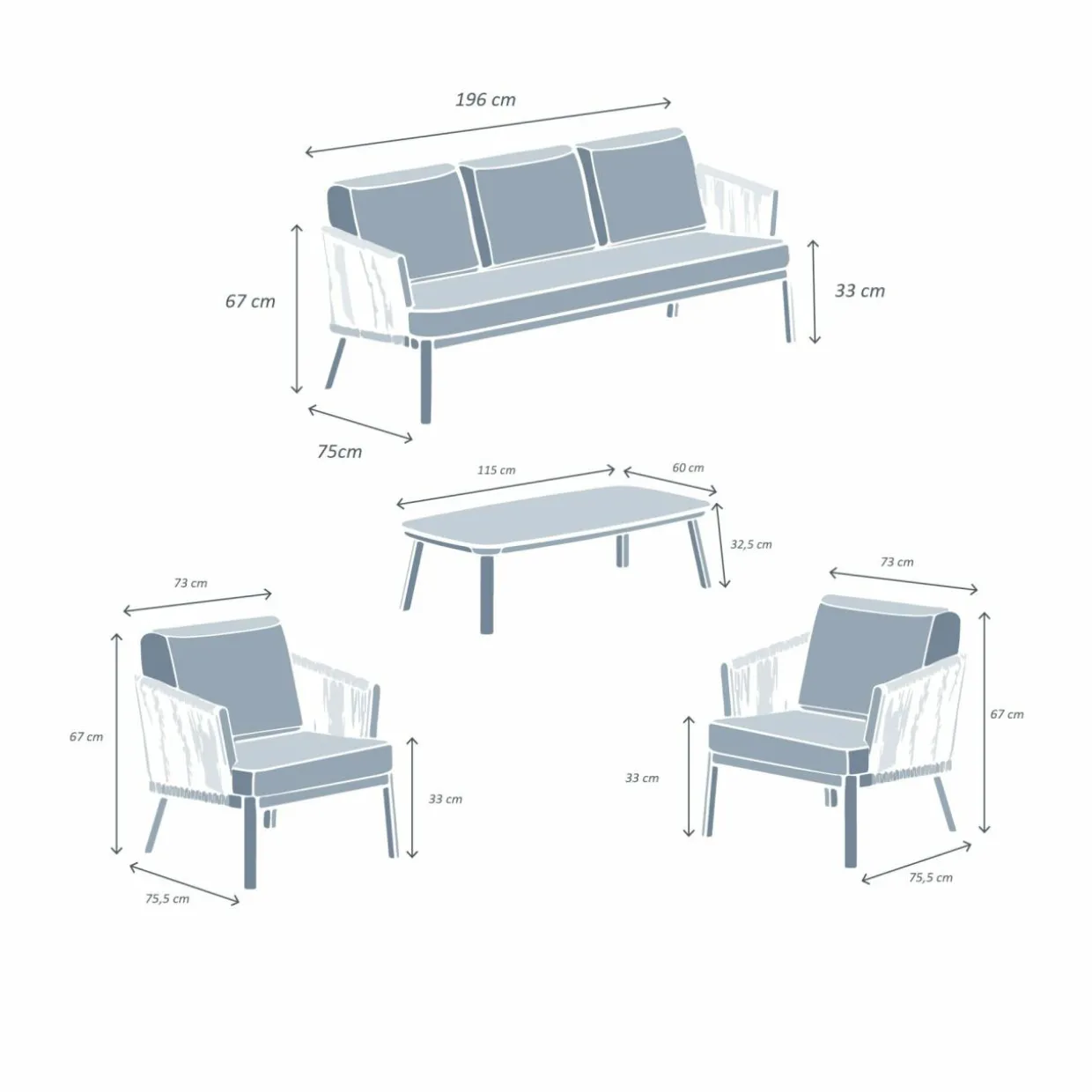 Salon de jardin en aluminium 5 places 4 pcs Amalfi Gris anthracite et gris clair