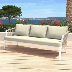 Salon de jardin en aluminium 5 places 4 pcs Amalfi Blanc et beige