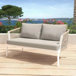 Salon de jardin en aluminium 7 places 5 pcs Amalfi Blanc et taupe