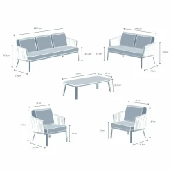 Salon de jardin en aluminium 7 places 5 pcs Amalfi Blanc et taupe
