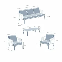 Salon de jardin en aluminium 5 places 4 pcs Amalfi Blanc et taupe