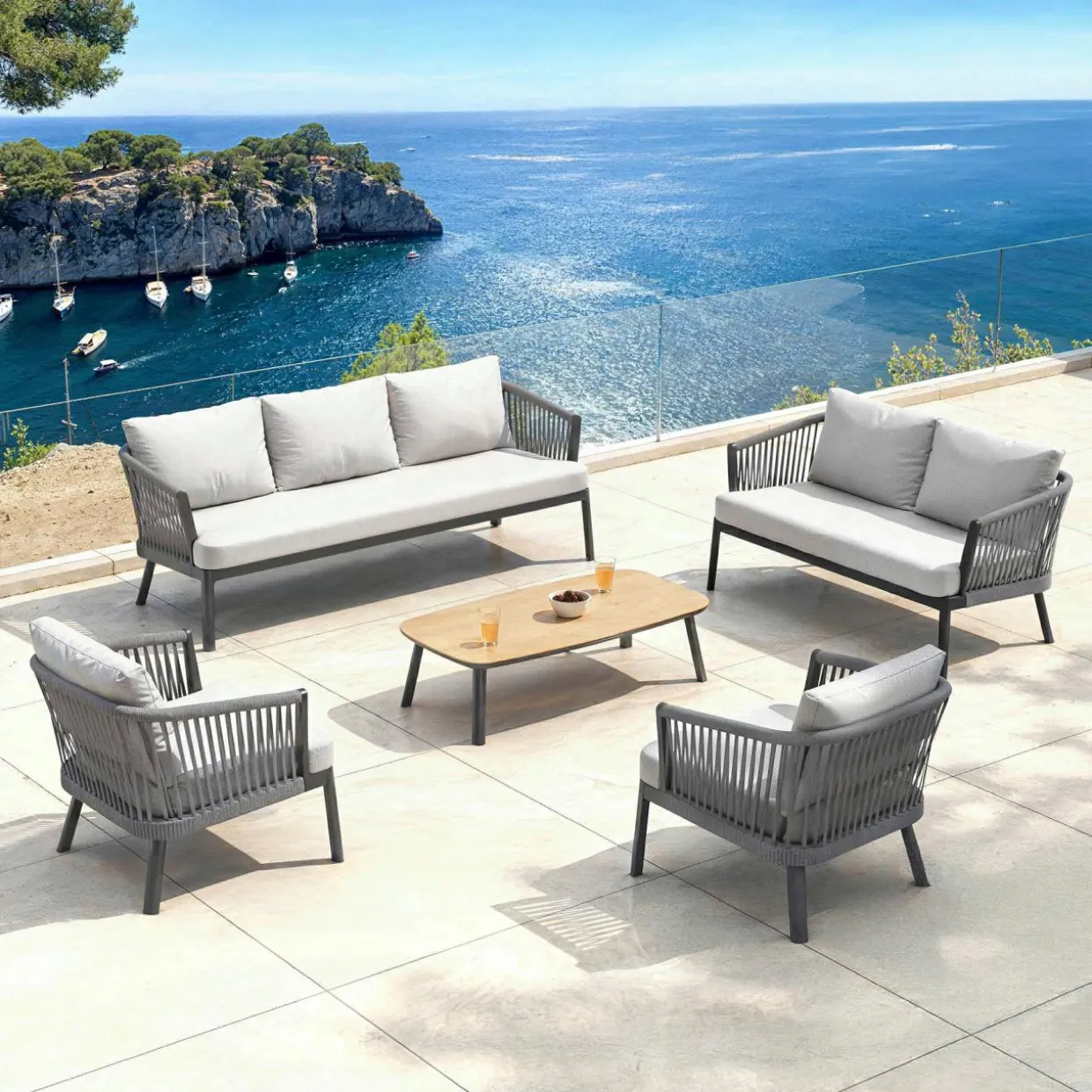 Salon de jardin en aluminium 7 places 5 pcs Amalfi Gris anthracite et gris clair