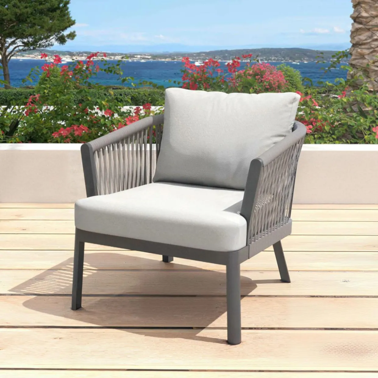 Salon de jardin en aluminium 7 places 5 pcs Amalfi Gris anthracite et gris clair