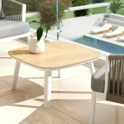 Salon de jardin en aluminium 2 places 3 pcs Amalfi Blanc et beige