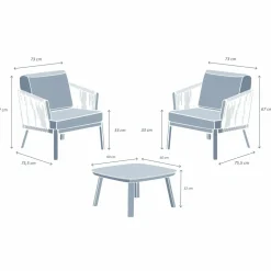Salon de jardin en aluminium 2 places 3 pcs Amalfi Blanc et beige