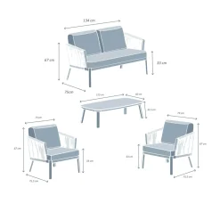 Salon de jardin en aluminium 4 places 4 pcs Amalfi Blanc et beige