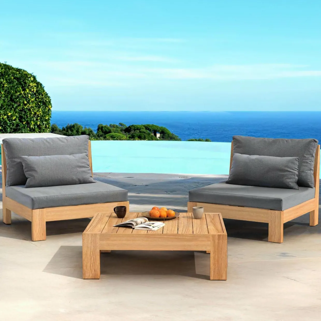 Salon de jardin en bois d'acacia 2 places 3 pcs Borneo Gris anthracite