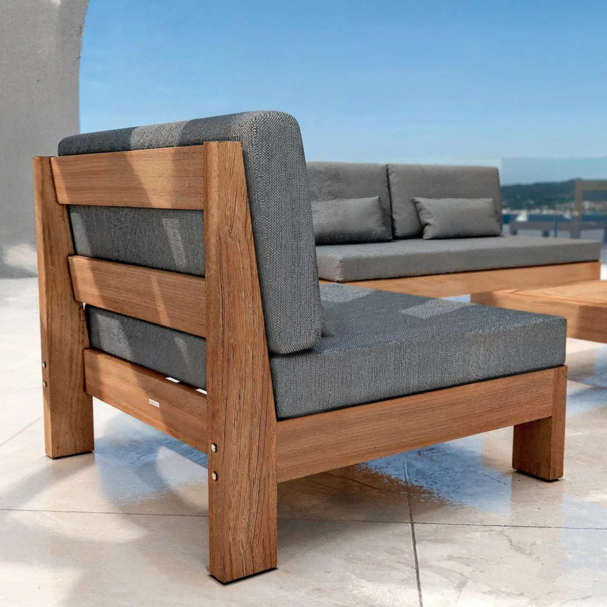 Salon de jardin en bois d'acacia 2 places 3 pcs Borneo Gris anthracite