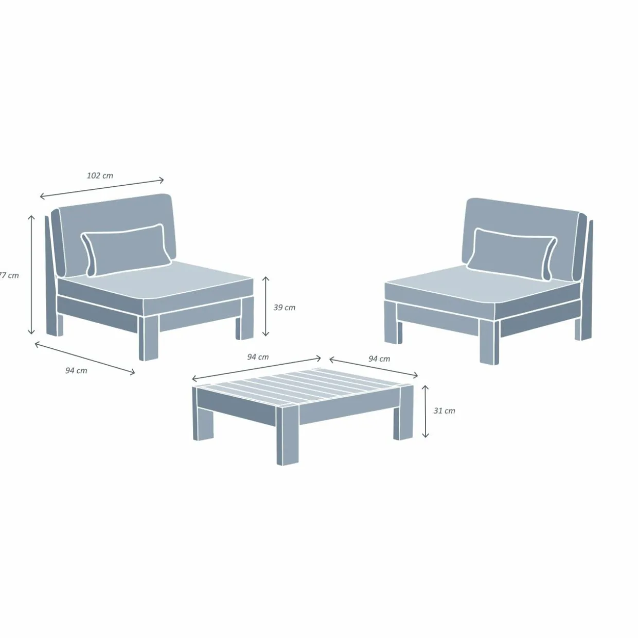 Salon de jardin en bois d'acacia 2 places 3 pcs Borneo Gris anthracite