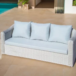 Salon de jardin en résine tressée 5 places 4 pcs Calvi Blanc et gris clair