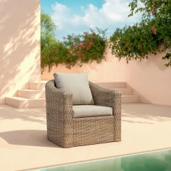 Salon de jardin en résine tressée 4 places 4 pcs Calvi Sepia et taupe
