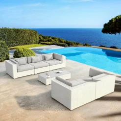 Salon de jardin en résine tressée 5 places 6 pcs Palma Blanc et gris