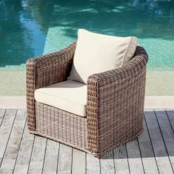Salon de jardin en résine tressée 5 places 4 pcs Calvi Sepia et beige