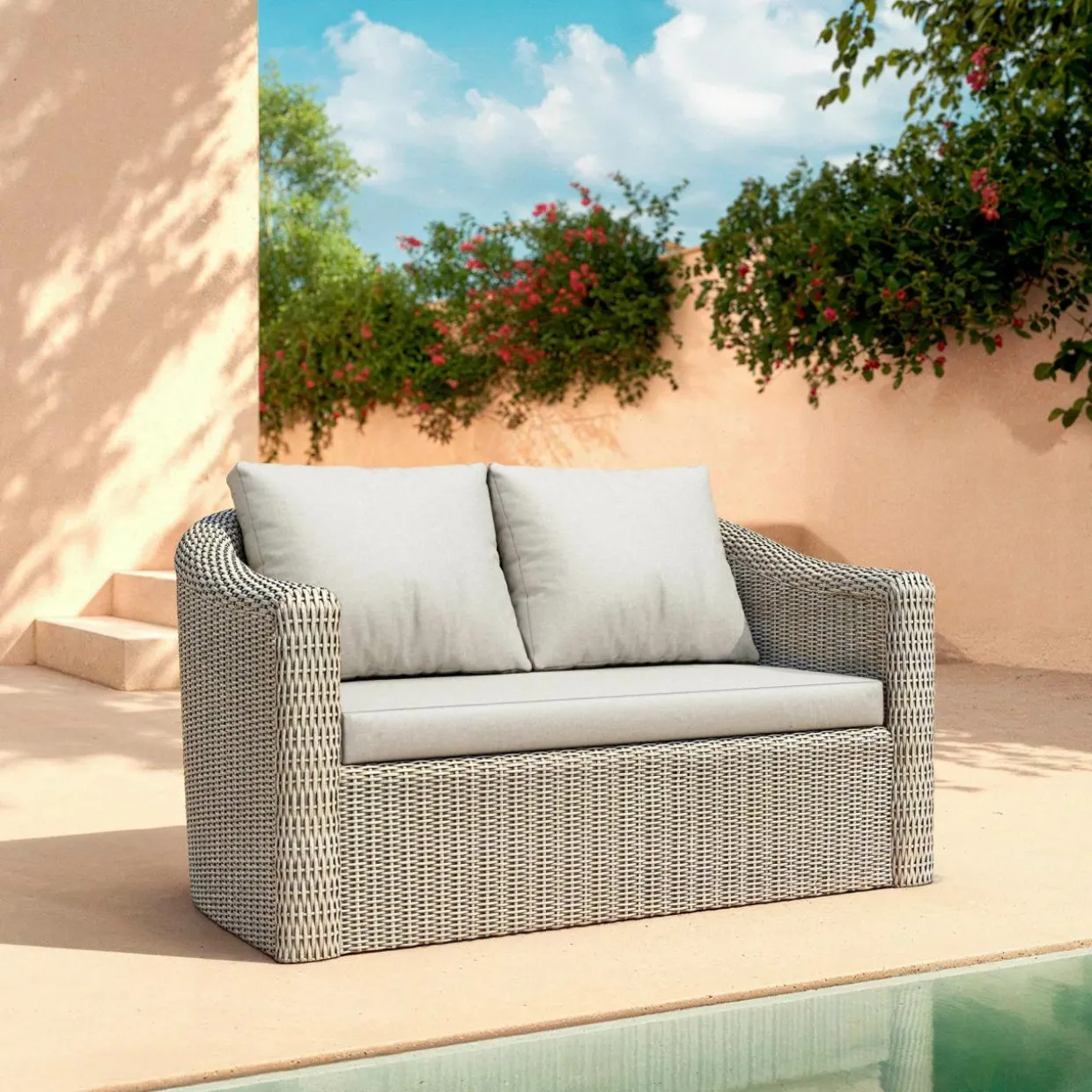 Salon de jardin en résine tressée 4 places 4 pcs Calvi Gris et gris clair