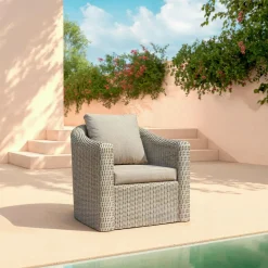 Salon de jardin en résine tressée 7 places 5 pcs Calvi Gris et taupe