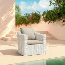 Salon de jardin en résine tressée 4 places 4 pcs Calvi Blanc et taupe