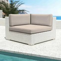 Salon de jardin en résine tressée 9 places 9 pcs Palma Blanc et taupe