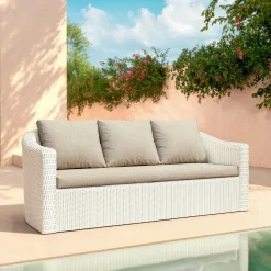 Salon de jardin en résine tressée 7 places 5 pcs Calvi Blanc et taupe