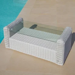 Salon de jardin en résine tressée 7 places 5 pcs Calvi Blanc