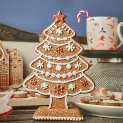 Sapin de Noël à poser (H17 cm) Gourmandise sucrée Marron et Blanc