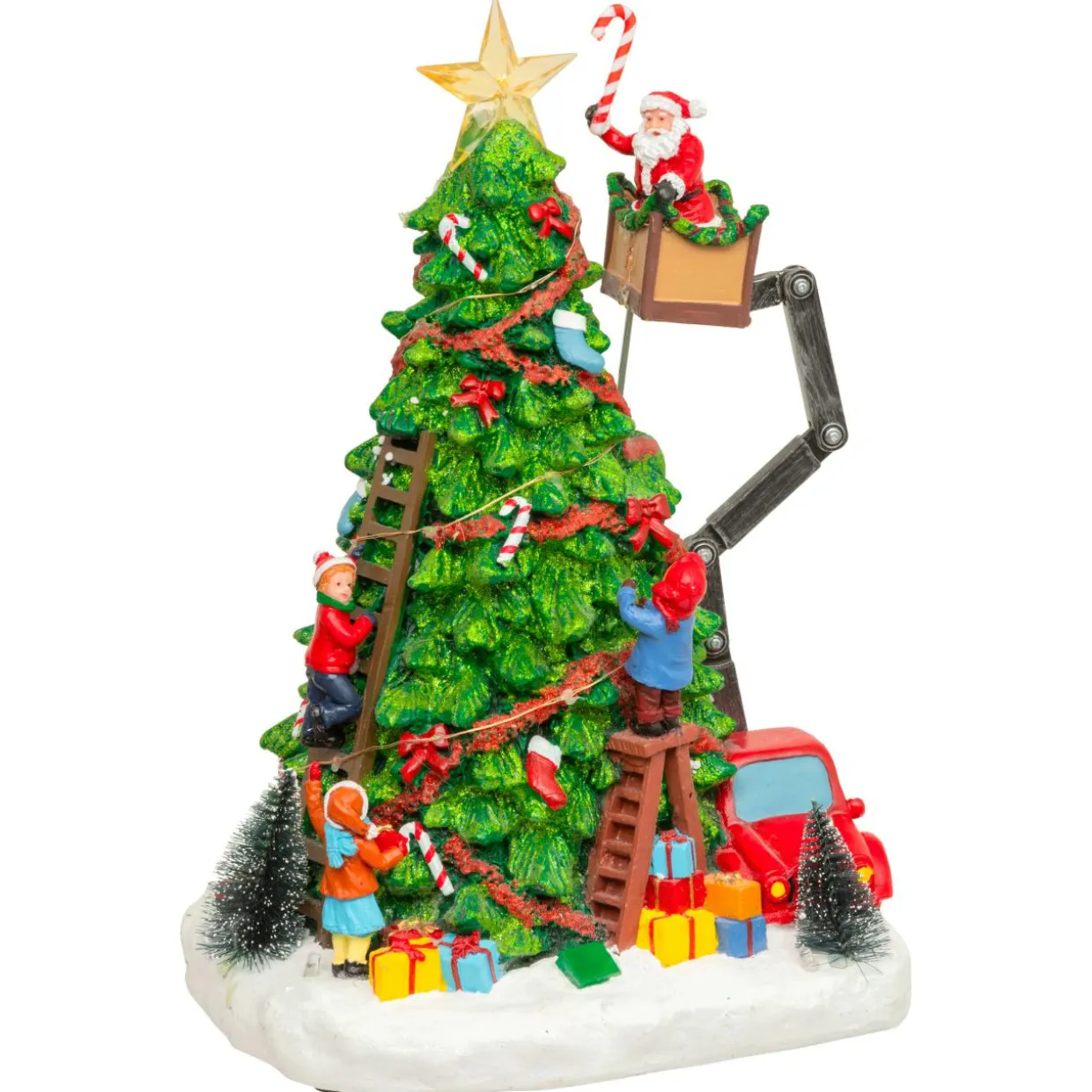 Sapin de Noël musical et animé (H39 cm) Père Noël en nacelle