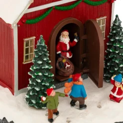 Scène de vie illuminée et animée (H18 cm) Père Noël et enfants
