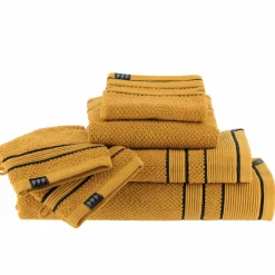 Serviette de bain coton (50 x 90 cm) Black Line Jaune ocre / noir