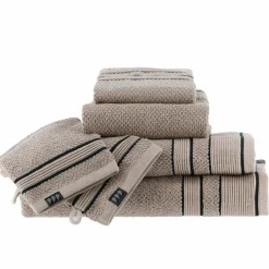 Serviette de bain coton (70 x 130 cm) Black Line Gris ficelle / noir