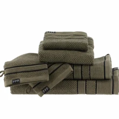 Serviette de bain coton (90 x 150 cm) Black Line Vert kaki / noir