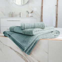 Serviette de bain coton bio (50 x 90 cm) Méline Bleu glacier