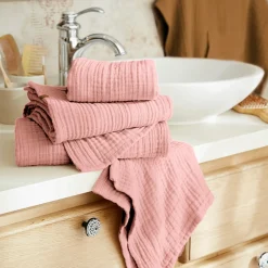 Serviette de bain gaze de coton (30 x 50 cm) Gaïa Rose pêche