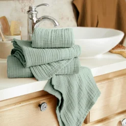 Serviette de bain gaze de coton (30 x 50 cm) Gaïa Vert eucalyptus