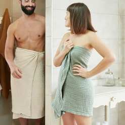 Serviette de bain gaze de coton (30 x 50 cm) Gaïa Vert eucalyptus