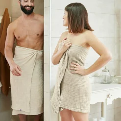 Serviette de bain gaze de coton (30 x 50 cm) Gaïa Beige pampa