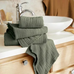 Serviette de bain gaze de coton (50 x 90 cm) Gaïa Vert romarin