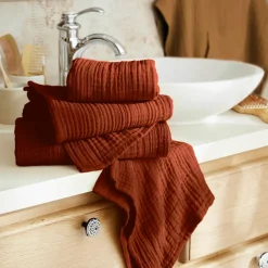 Serviette de bain gaze de coton (90 x 150 cm) Gaïa Terracotta