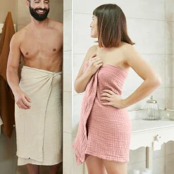Serviette de bain gaze de coton (70 x 130 cm) Gaïa Rose pêche