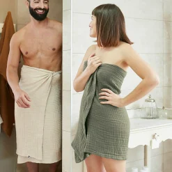 Serviette de bain gaze de coton (90 x 150 cm) Gaïa Vert romarin