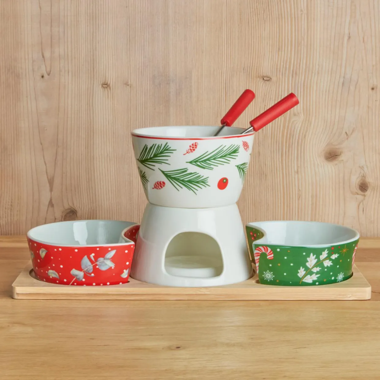 Set à fondue au chocolat en porcelaine Noël Gourmand