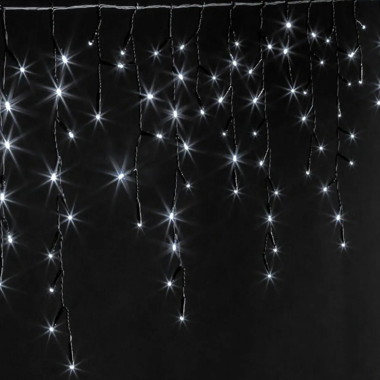 Stalactite lumineuse 11 m 259 LED câble noir Stars Blanc froid