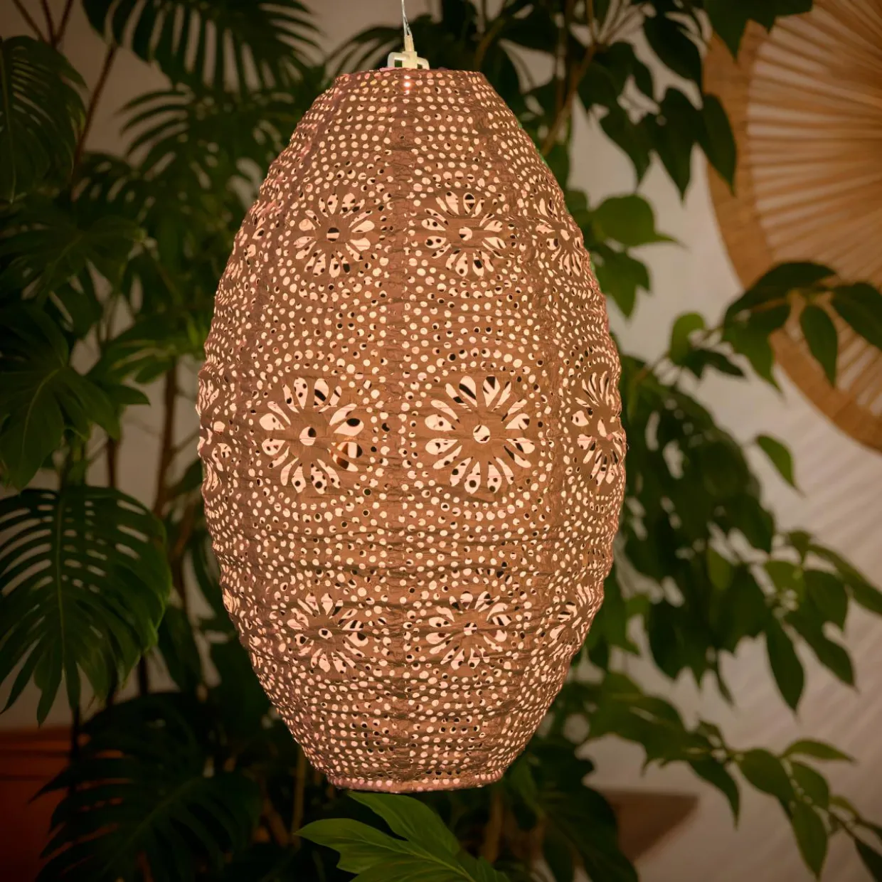 Suspension de jardin solaire (H38 cm) Lanterne ajourée Marron