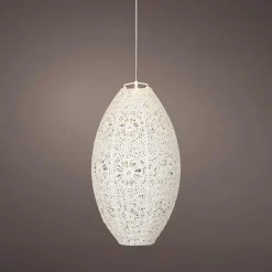 Suspension de jardin solaire (H38 cm) Lanterne ajourée Blanche