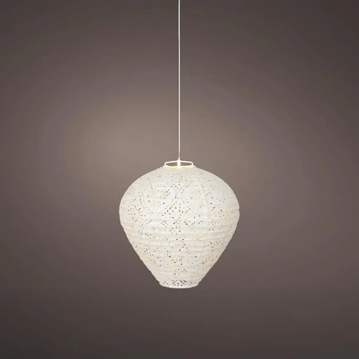 Suspension de jardin solaire (H28 cm) Lanterne ajourée Blanche