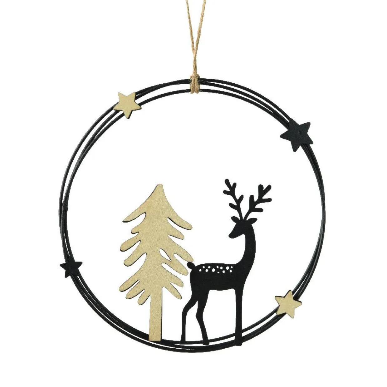 Suspension de Noël en métal (D18 cm) Renne chic Noir et doré