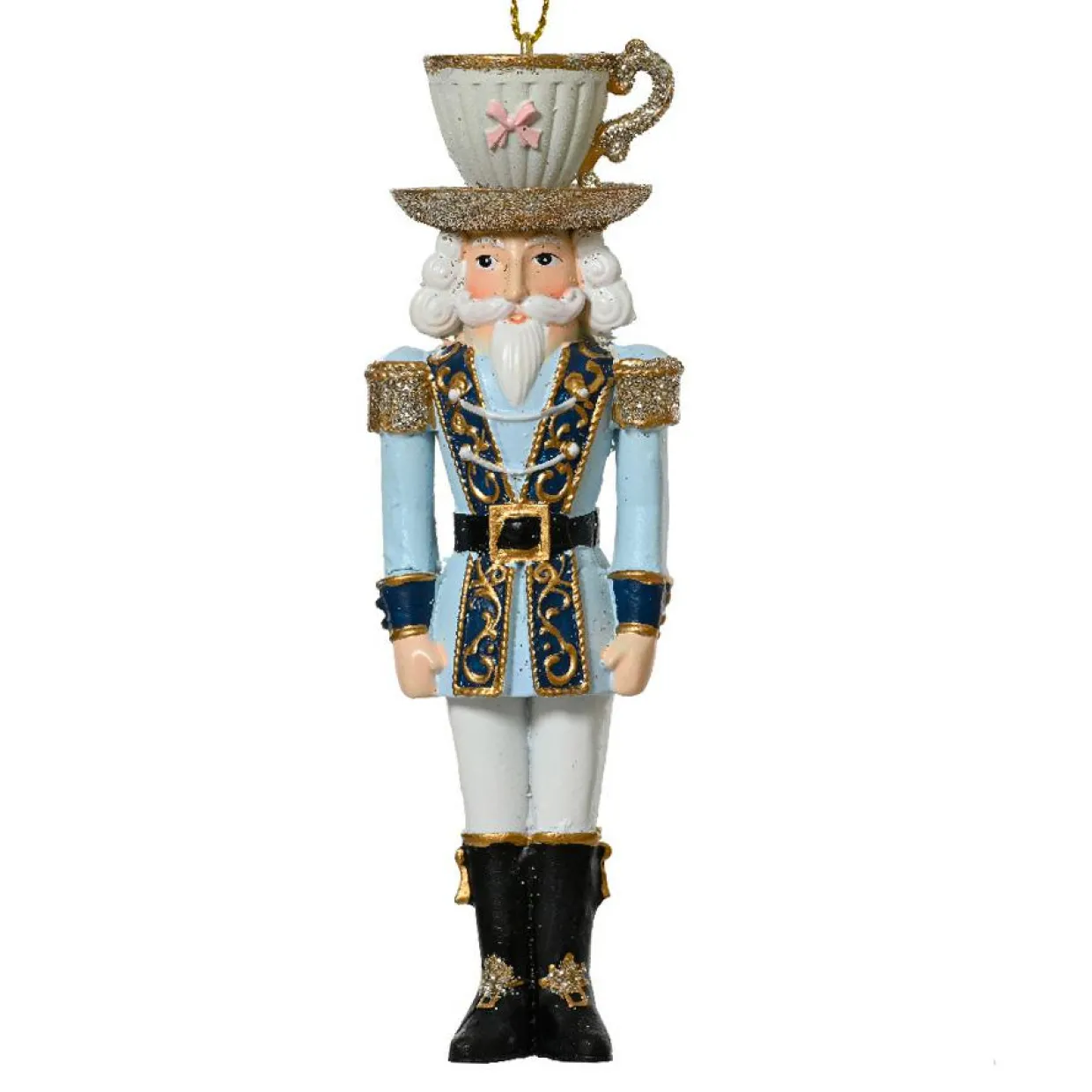 Suspension de Noël (H12 cm) Casse-noisette Tea time Bleu et blanc
