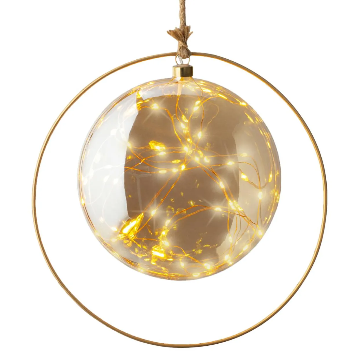 Suspension lumineuse à piles 40 LED (D26 cm) Lune d’Hiver Ambre et blanc chaud