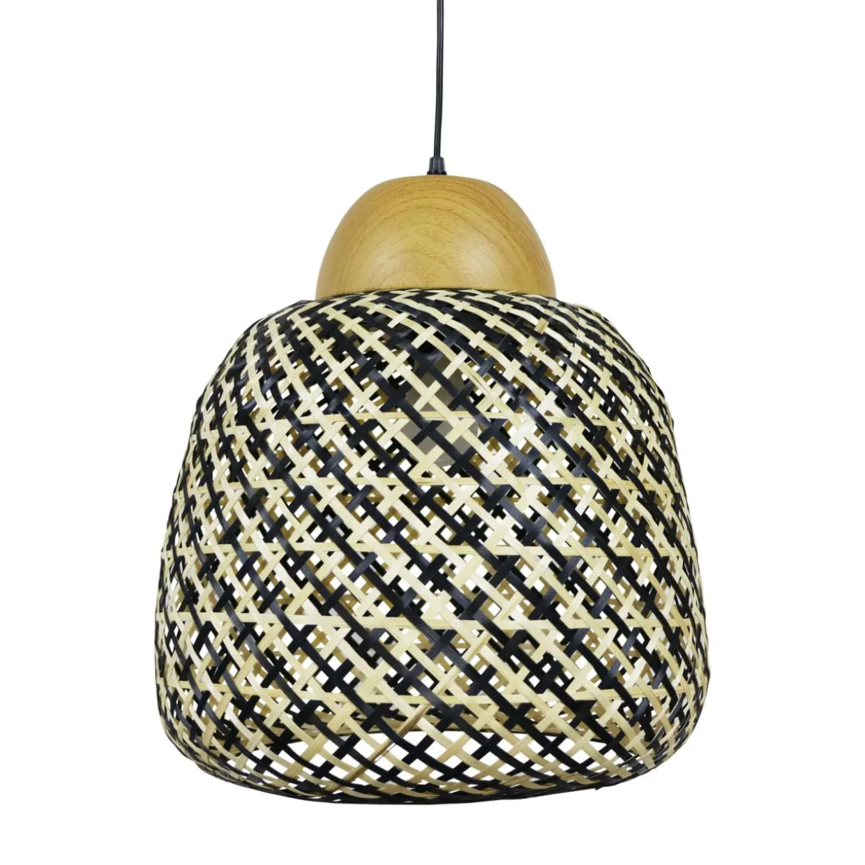 Suspension lumineuse en bambou (D40 cm) Elda Noir et naturel