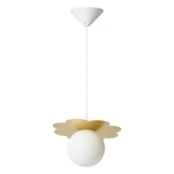 Suspension lumineuse en métal et verre (D34 cm) Nacre Or