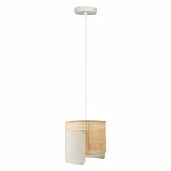 Suspension lumineuse lin et bambou (D28,5 cm) Bourgeon Beige